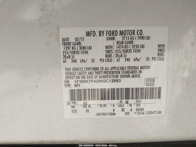 1FM5K7FH3HGC12993 Ford Explorer Limited