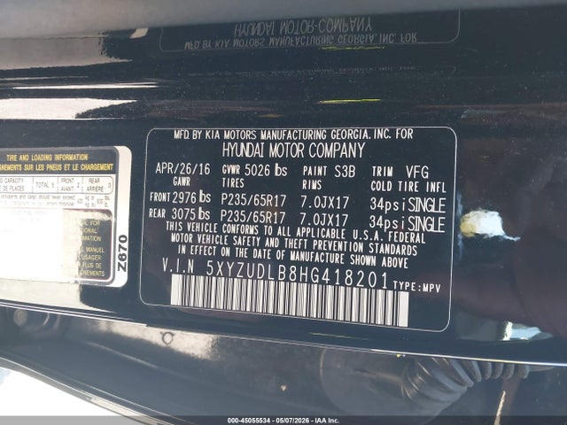 Продаж на аукціоні авто 2017 Hyundai Santa Fe Sport 2.4l, vin: 5XYZUDLB8HG418201, номер лоту: 45055534