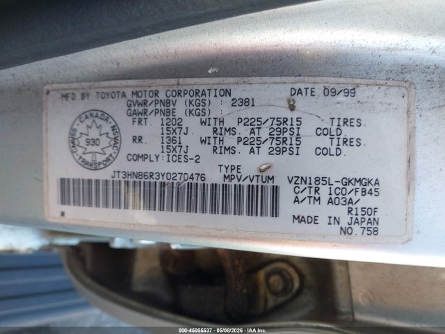 Продаж на аукціоні авто 2000 Toyota 4runner Sr5 V6, vin: JT3HN86R3Y0270476, номер лоту: 45055537