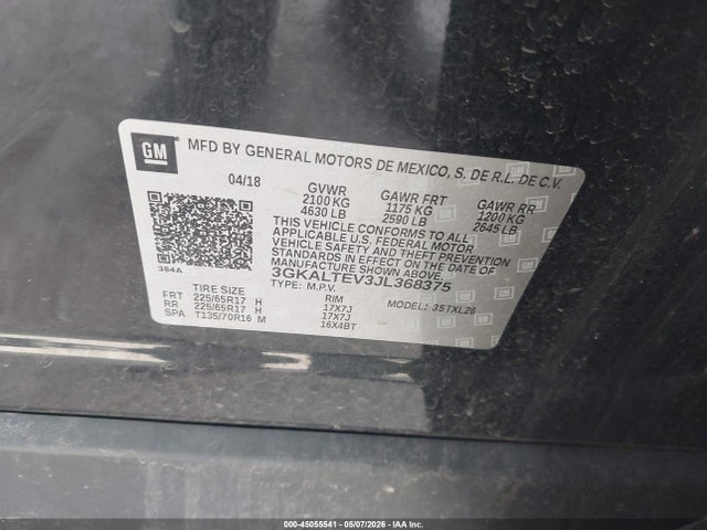 45055541 :رقم المزاد ، 3GKALTEV3JL368375 vin ، 2018 Gmc Terrain Sle مزاد بيع
