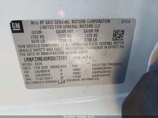 2024 Buick Envision Preferred Awd მანქანა იყიდება აუქციონზე, vin: LRBFZME49RD073181, აუქციონის ნომერი: 45055543