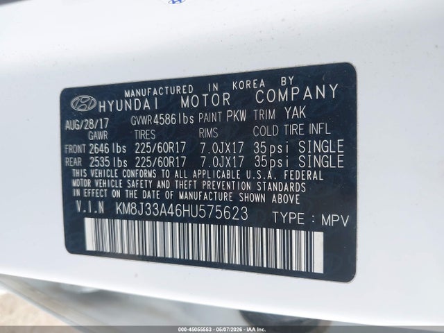 Продаж на аукціоні авто 2017 Hyundai Tucson Se, vin: KM8J33A46HU575623, номер лоту: 45055553