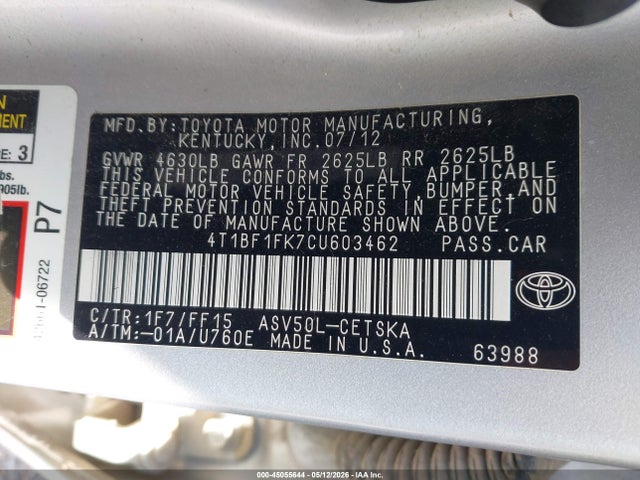 Продаж на аукціоні авто 2012 Toyota Camry Se, vin: 4T1BF1FK7CU603462, номер лоту: 45055644