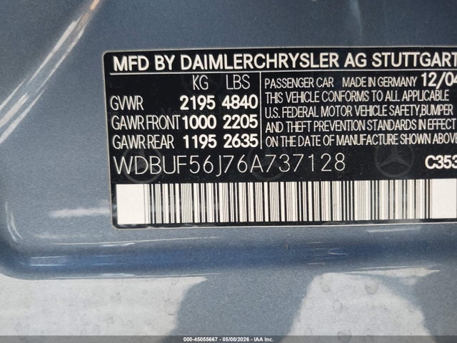 2006 Mercedes-benz E-class 3.5l მანქანა იყიდება აუქციონზე, vin: WDBUF56J76A737128, აუქციონის ნომერი: 45055667