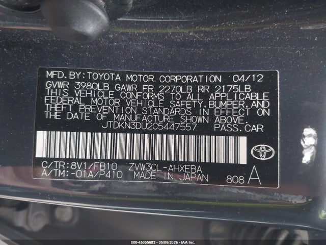Продаж на аукціоні авто 2012 Toyota Prius Two, vin: JTDKN3DU2C5447557, номер лоту: 45055683