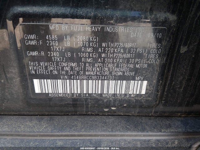 45055687 :رقم المزاد ، 4S4BRBCC9B3344732 vin ، 2011 Subaru Outback 2.5i Premium مزاد بيع