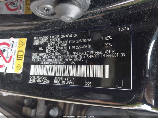 Auction sale of the 2017 Lexus Nx 200t, vin: JTJBARBZ8H2114699, lot number: 45055691