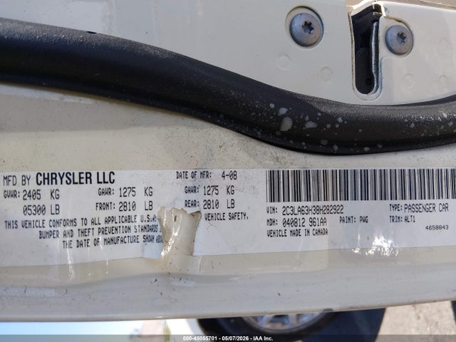 2008 Chrysler 300c Hemi მანქანა იყიდება აუქციონზე, vin: 2C3LA63H38H282922, აუქციონის ნომერი: 45055701