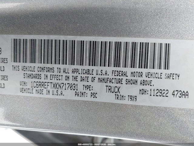1C6RREFTXKN717031 RAM 1500 Big Horn/lone Star 4x2 5&#039;7 Box