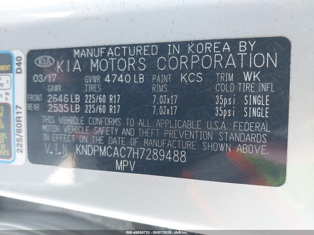 KIA Sportage Lx 2017 KNDPMCAC7H7289488 Image 9