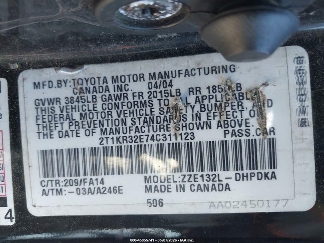 Aukcja sprzedaży 2004 Toyota Matrix Standard, vin: 2T1KR32E74C311123, numer aukcji: 45055741