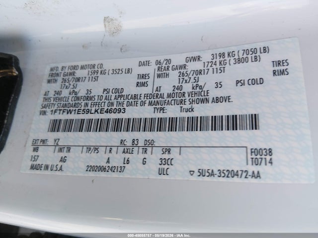1FTFW1E59LKE46093 Ford F-150 Xl
