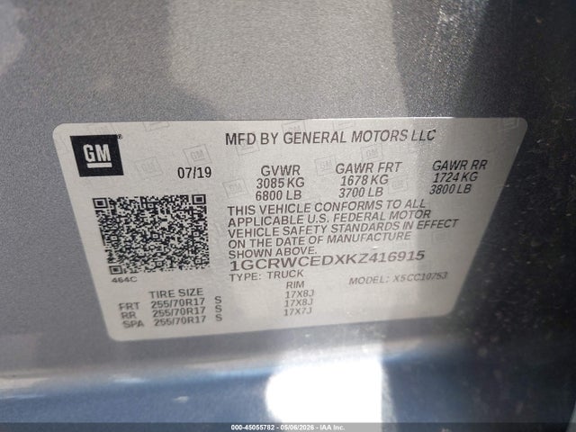 1GCRWCEDXKZ416915 Chevrolet Silverado 1500 Lt