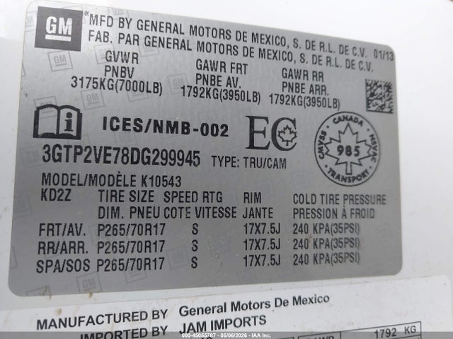 Продажа на аукционе авто 2013 Gmc Sierra 1500 Sle, vin: 3GTP2VE78DG299945, номер лота: 45055787