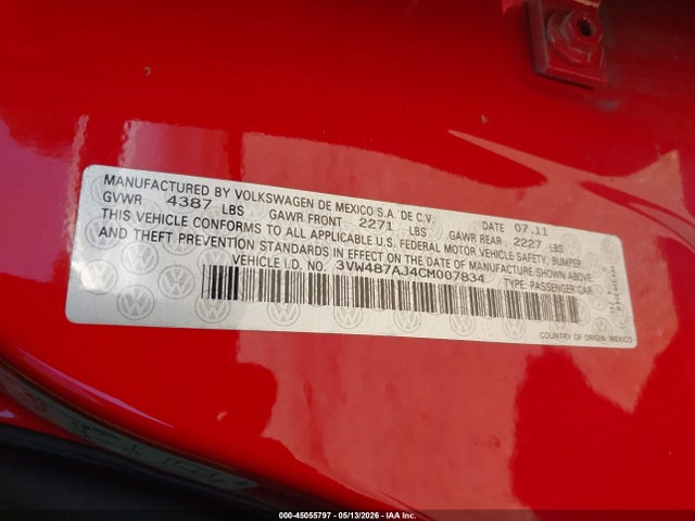 2012 Volkswagen Jetta Gli Autobahn მანქანა იყიდება აუქციონზე, vin: 3VW487AJ4CM007834, აუქციონის ნომერი: 45055797