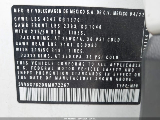 3VVSX7B20NM072267 Volkswagen Taos 1.5t Se