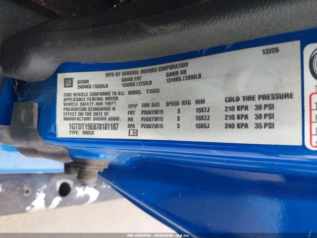 45055804 :رقم المزاد ، 1GTDT19E078181187 vin ، 2007 Gmc Canyon Sle2 مزاد بيع