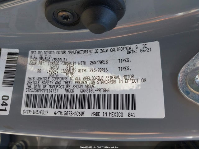 45055810 :رقم المزاد ، 3TMDZ5BNXMM114717 vin ، 2021 Toyota Tacoma Trd Off-road مزاد بيع