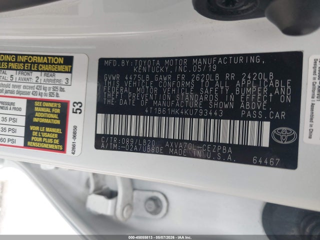 4T1B61HK4KU793443 Toyota CAMRY XSE