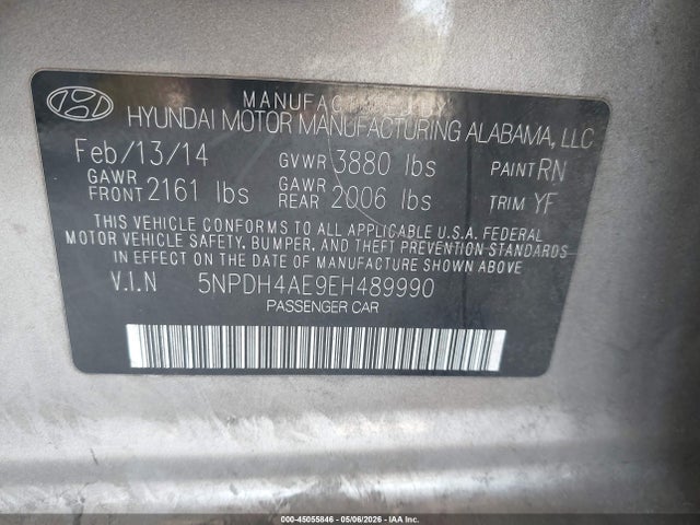 Aukcja sprzedaży 2014 Hyundai Elantra Se, vin: 5NPDH4AE9EH489990, numer aukcji: 45055846