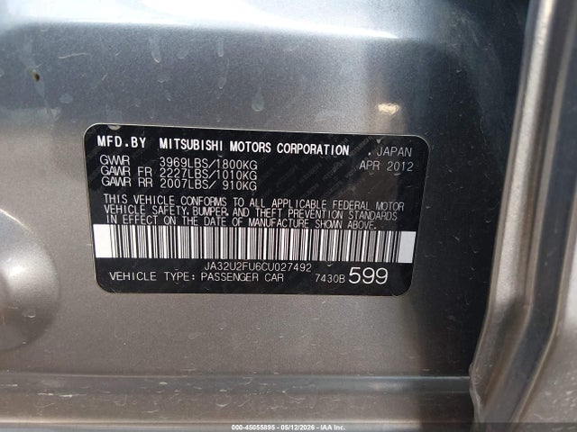 Aukcja sprzedaży 2012 Mitsubishi Lancer Es, vin: JA32U2FU6CU027492, numer aukcji: 45055895