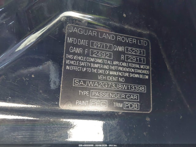 45055899 :رقم المزاد ، SAJWA2G73J8W13398 vin ، 2018 Jaguar Xj مزاد بيع