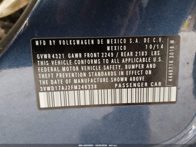Продажа на аукционе авто 2015 Volkswagen Jetta 1.8t Se, vin: 3VWD17AJ2FM246338, номер лота: 45055903