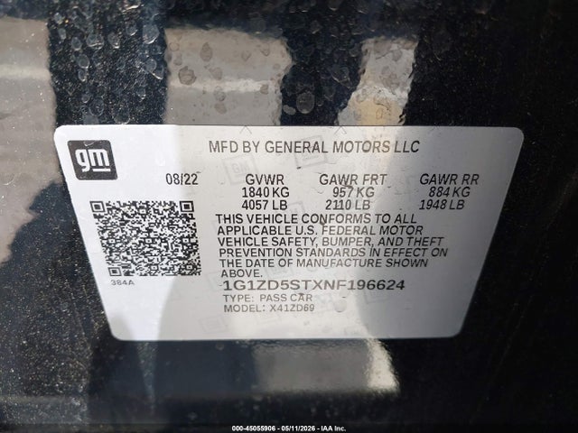 Продаж на аукціоні авто 2022 Chevrolet Malibu Fwd Lt, vin: 1G1ZD5STXNF196624, номер лоту: 45055906