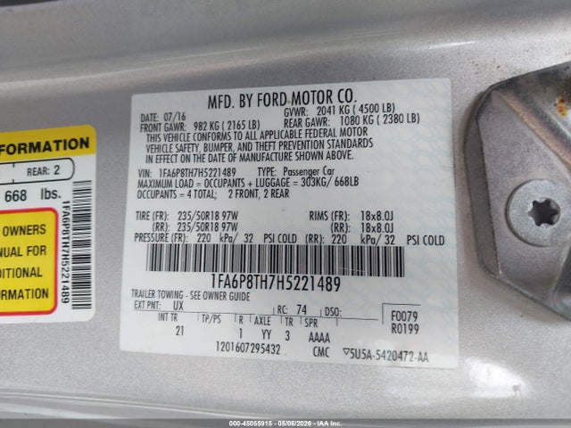 Ford Mustang Ecoboost 2017 1FA6P8TH7H5221489 Image 9