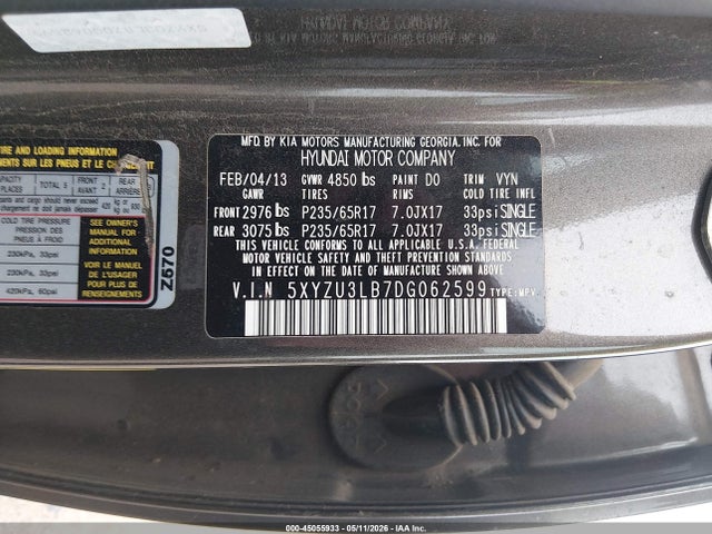 Продажа на аукционе авто 2013 Hyundai Santa Fe Sport, vin: 5XYZU3LB7DG062599, номер лота: 45055933