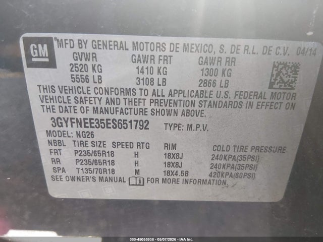 Продаж на аукціоні авто 2014 Cadillac Srx Luxury Collection, vin: 3GYFNEE35ES651792, номер лоту: 45055938