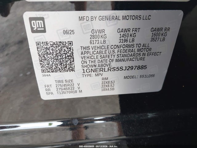 Продаж на аукціоні авто 2025 Chevrolet Traverse Fwd Rs, vin: 1GNERLRS5SJ297885, номер лоту: 45055959
