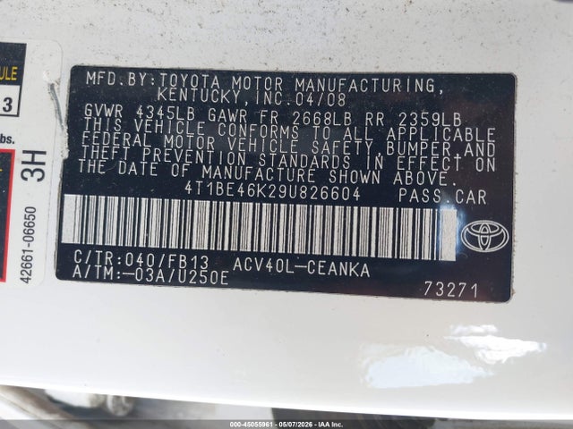 Aukcja sprzedaży 2009 Toyota Camry Le, vin: 4T1BE46K29U826604, numer aukcji: 45055961