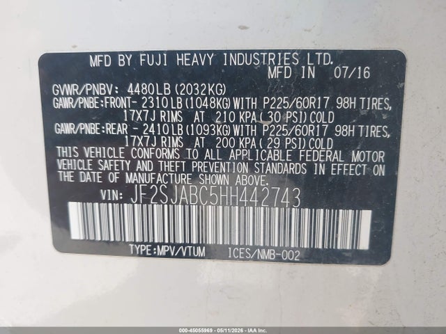 Subaru Forester 2.5i 2017 JF2SJABC5HH442743 Image 9