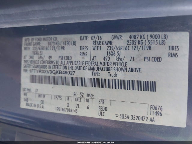 1FTYR3XV3GKB49027 Ford Transit-250