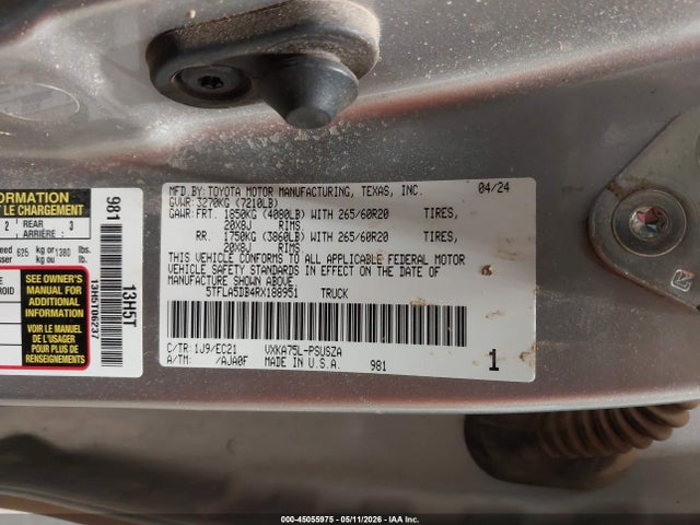 Aukcja sprzedaży 2024 Toyota Tundra Sr5, vin: 5TFLA5DB4RX188951, numer aukcji: 45055975