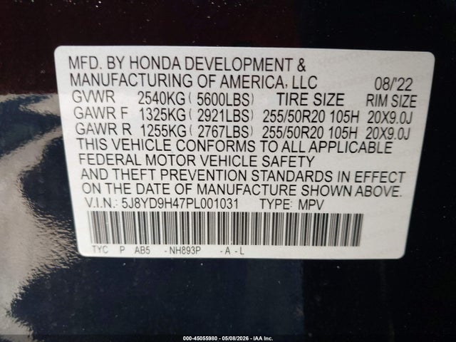 Aukcja sprzedaży 2023 Acura Mdx Technology Package, vin: 5J8YD9H47PL001031, numer aukcji: 45055980
