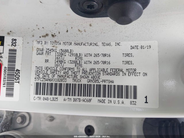 5TFCZ5AN6KX182033 Toyota Tacoma Trd Pro