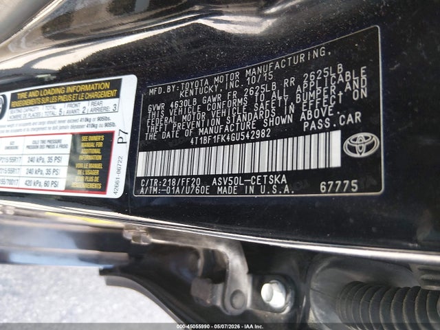 Toyota CAMRY SE 2016 4T1BF1FK4GU542982 Image 9