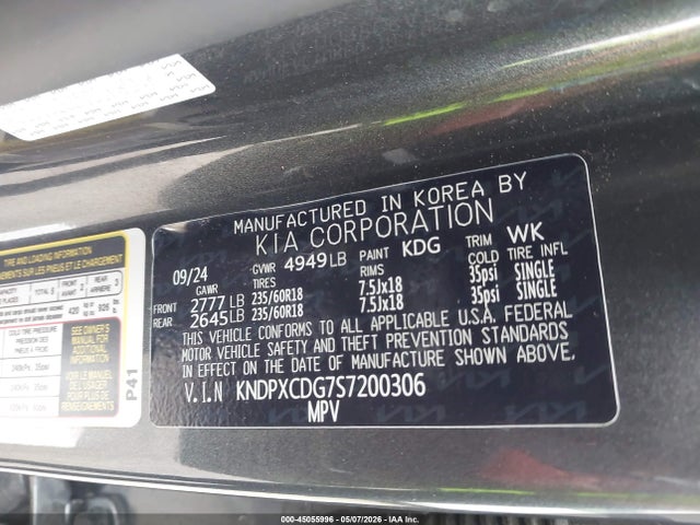 2025 Kia Sportage Hybrid Sx-prestige მანქანა იყიდება აუქციონზე, vin: KNDPXCDG7S7200306, აუქციონის ნომერი: 45055996