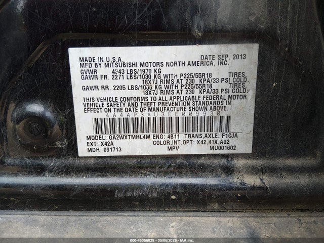 45056028 :رقم المزاد ، 4A4AP3AU3EE009930 vin ، 2014 Mitsubishi Outlander Sport Es مزاد بيع
