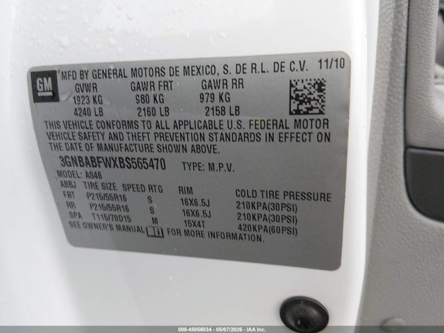 Aukcja sprzedaży 2011 Chevrolet Hhr Lt, vin: 3GNBABFWXBS565470, numer aukcji: 45056034
