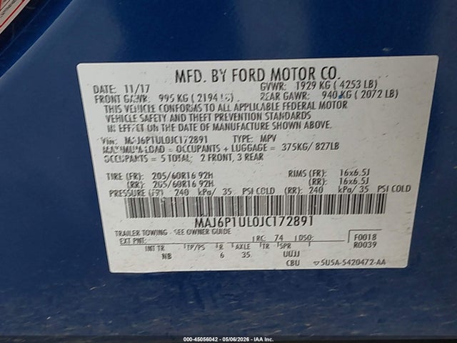 MAJ6P1UL0JC172891 Ford Ecosport Se