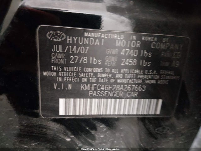 Продаж на аукціоні авто 2008 Hyundai Azera Limited, vin: KMHFC46F28A267663, номер лоту: 45056061