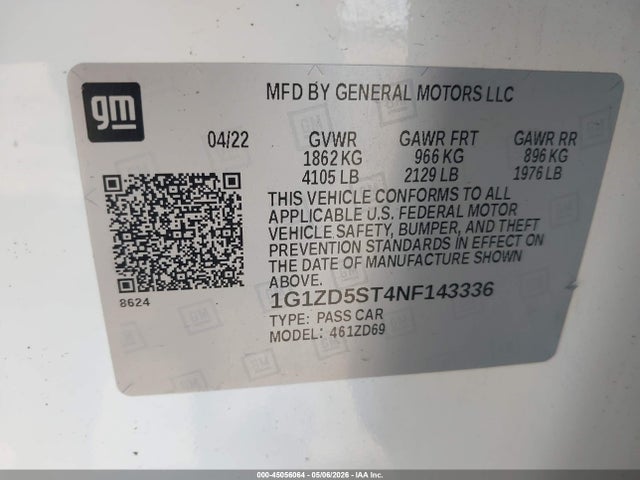 1G1ZD5ST4NF143336 Chevrolet Malibu Fwd Lt