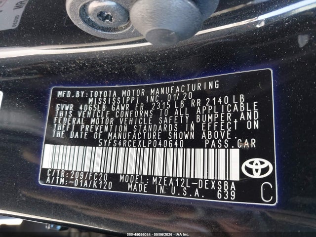 Aukcja sprzedaży 2020 Toyota Corolla Se/se Nightshade Edition, vin: 5YFS4RCE0LT040640, numer aukcji: 45056084