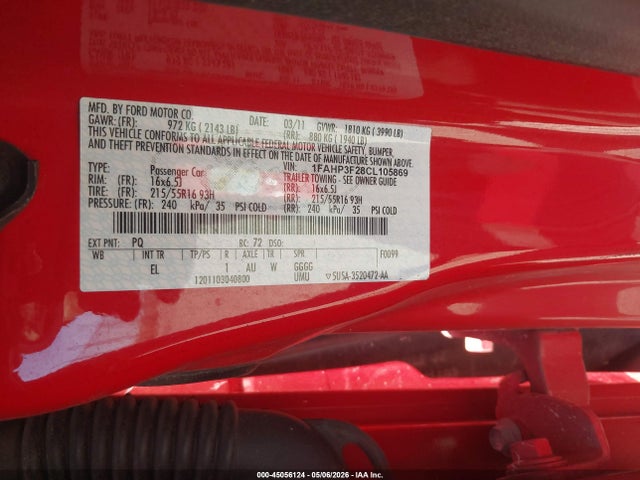 Aukcja sprzedaży 2012 Ford Focus Se, vin: 1FAHP3F28CL105869, numer aukcji: 45056124
