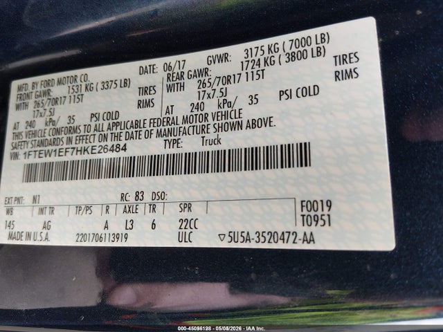 Ford F-150 Xl 2017 1FTEW1EF7HKE26484 Image 9