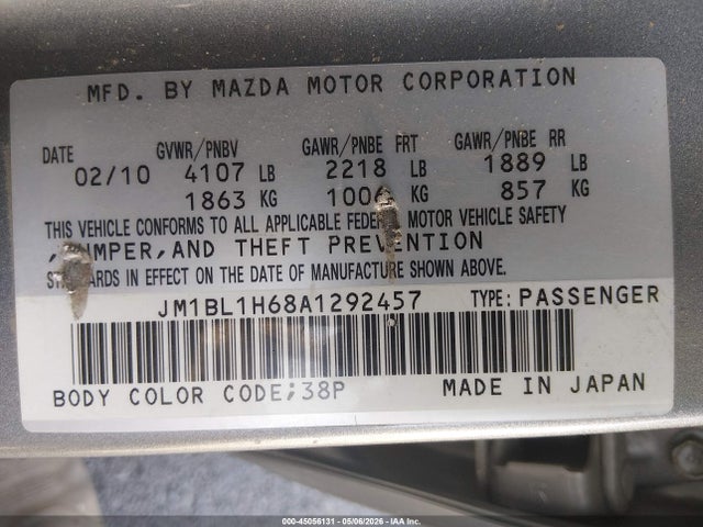 45056131 :رقم المزاد ، JM1BL1H68A1292457 vin ، 2010 Mazda Mazda3 S Sport مزاد بيع
