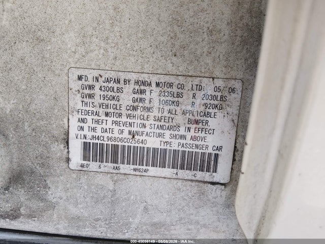 Продаж на аукціоні авто 2006 Acura Tsx, vin: JH4CL96806C025640, номер лоту: 45056149